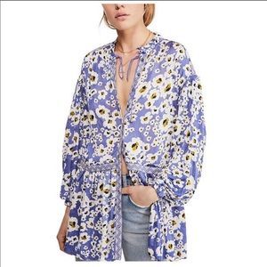 Free People Love Letter Tunic Blue Top